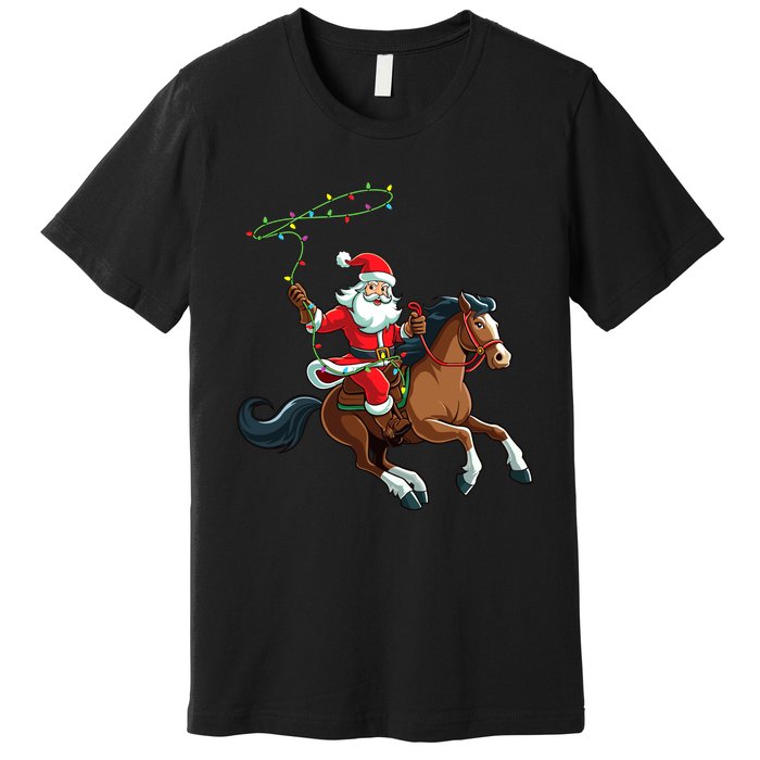 Cowboy Santa Riding A Horse Christmas Funny Premium T-Shirt