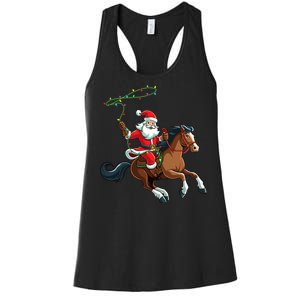 Cowboy Santa Riding A Horse Christmas Funny Women's Racerback Tank