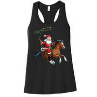 Cowboy Santa Riding A Horse Christmas Funny Women's Racerback Tank