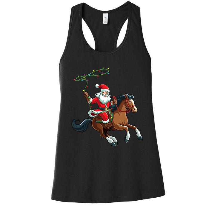 Cowboy Santa Riding A Horse Christmas Funny Women's Racerback Tank