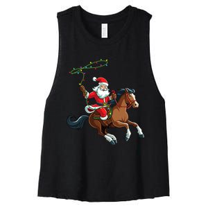 Cowboy Santa Riding A Horse Christmas Funny Women's Racerback Cropped Tank