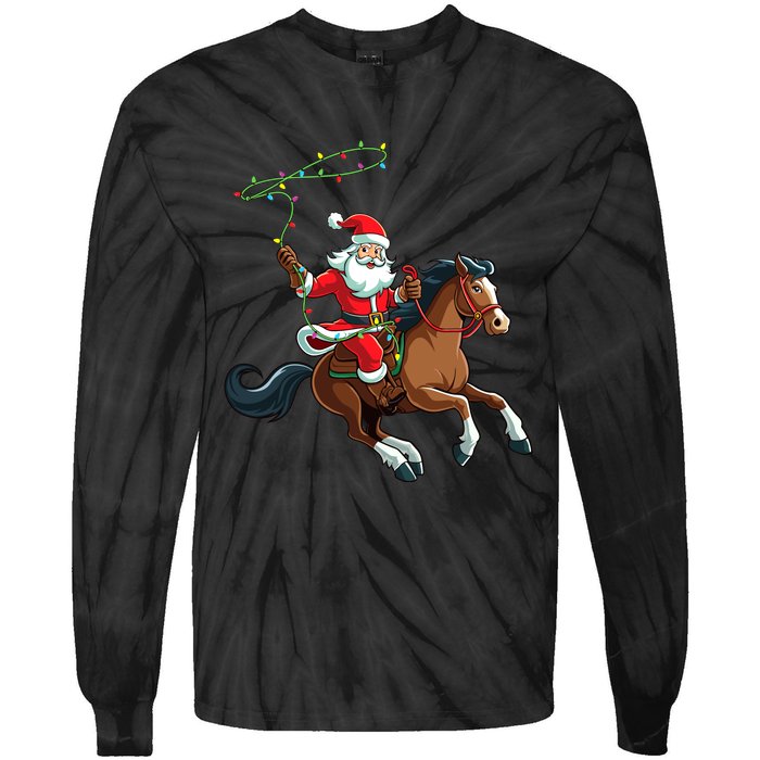 Cowboy Santa Riding A Horse Christmas Funny Tie-Dye Long Sleeve Shirt