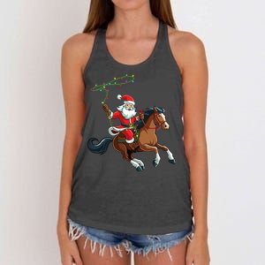 Cowboy Santa Riding A Horse Christmas Funny Women's Knotted Racerback Tank