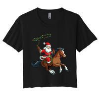 Cowboy Santa Riding A Horse Christmas Funny Women's Crop Top Tee