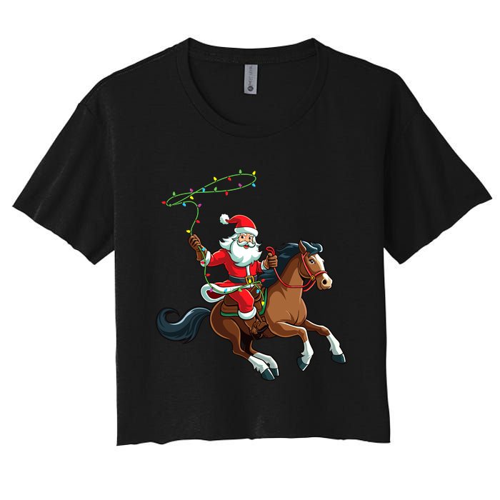 Cowboy Santa Riding A Horse Christmas Funny Women's Crop Top Tee