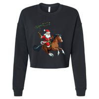 Cowboy Santa Riding A Horse Christmas Funny Cropped Pullover Crew