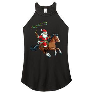 Cowboy Santa Riding A Horse Christmas Funny Women's Perfect Tri Rocker Tank