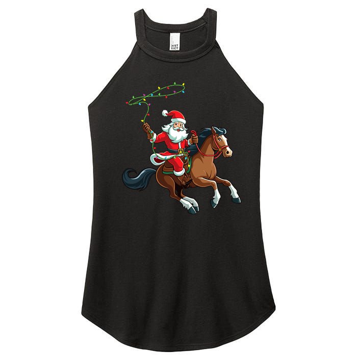 Cowboy Santa Riding A Horse Christmas Funny Women's Perfect Tri Rocker Tank