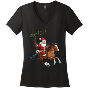 Cowboy Santa Riding A Horse Christmas Funny Women's V-Neck T-Shirt