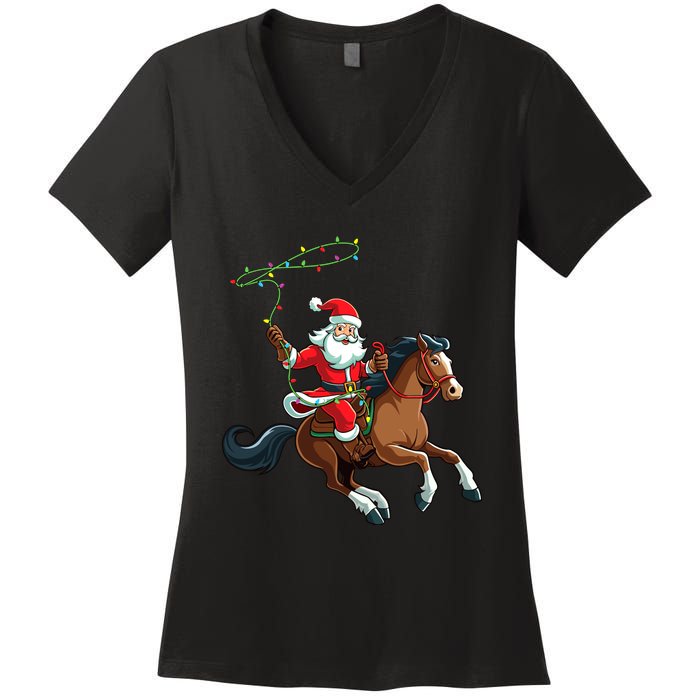 Cowboy Santa Riding A Horse Christmas Funny Women's V-Neck T-Shirt