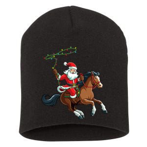 Cowboy Santa Riding A Horse Christmas Funny Short Acrylic Beanie