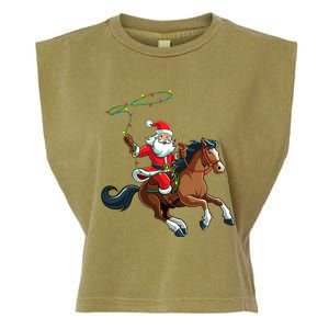 Cowboy Santa Riding A Horse Christmas Funny Garment-Dyed Women's Muscle Tee