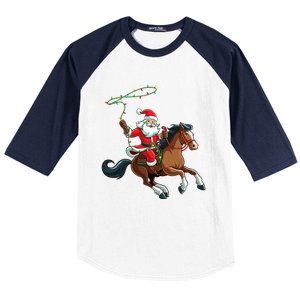 Cowboy Santa Riding A Horse Christmas Funny Baseball Sleeve Shirt