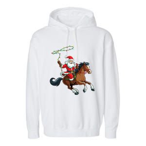 Cowboy Santa Riding A Horse Christmas Funny Garment-Dyed Fleece Hoodie