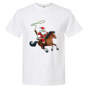 Cowboy Santa Riding A Horse Christmas Funny Garment-Dyed Heavyweight T-Shirt