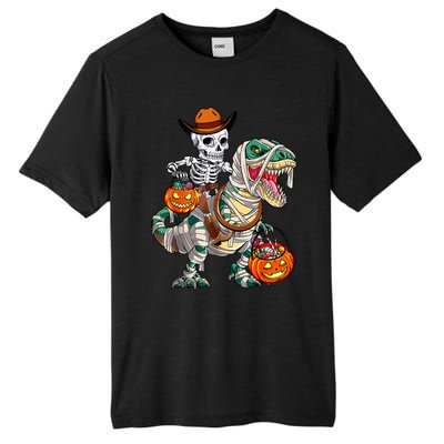 Cow Skeleton Riding Mummy Dinosaur T Rex Halloween Funny Gift Tall Fusion ChromaSoft Performance T-Shirt