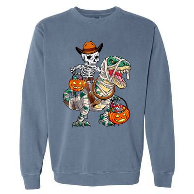 Cow Skeleton Riding Mummy Dinosaur T Rex Halloween Funny Gift Garment-Dyed Sweatshirt