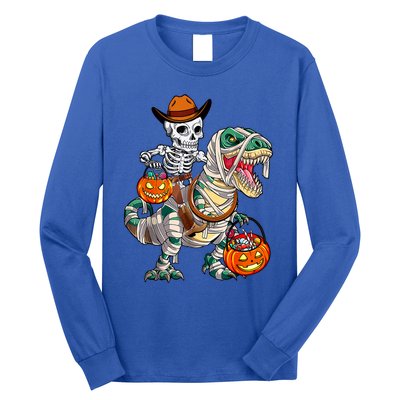 Cow Skeleton Riding Mummy Dinosaur T Rex Halloween Funny Gift Long Sleeve Shirt