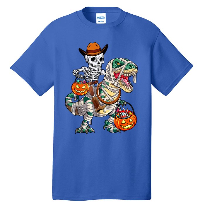 Cow Skeleton Riding Mummy Dinosaur T Rex Halloween Funny Gift Tall T-Shirt