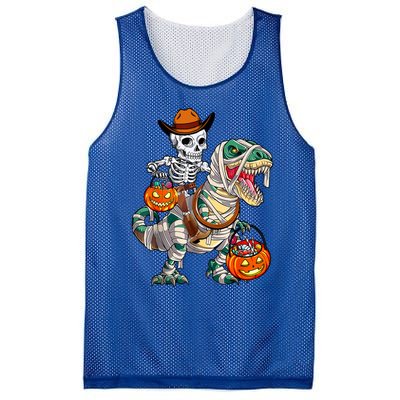 Cow Skeleton Riding Mummy Dinosaur T Rex Halloween Funny Gift Mesh Reversible Basketball Jersey Tank