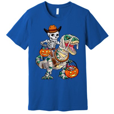 Cow Skeleton Riding Mummy Dinosaur T Rex Halloween Funny Gift Premium T-Shirt