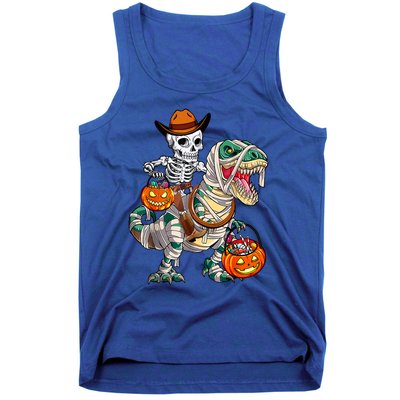 Cow Skeleton Riding Mummy Dinosaur T Rex Halloween Funny Gift Tank Top