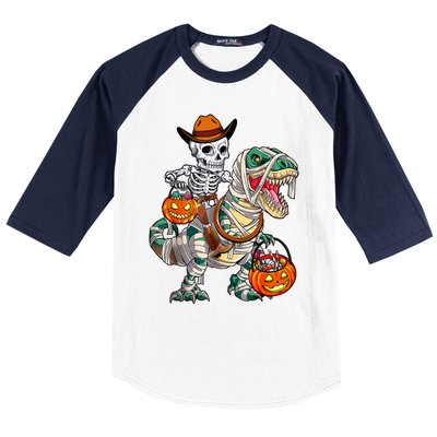 Cow Skeleton Riding Mummy Dinosaur T Rex Halloween Funny Gift Baseball Sleeve Shirt