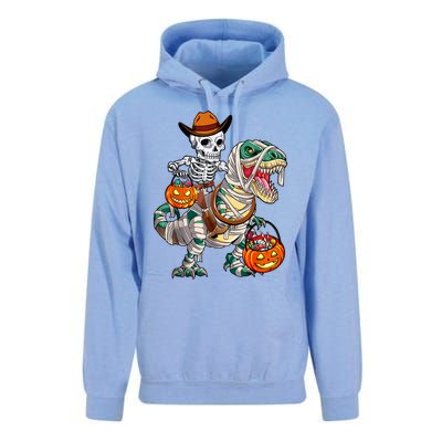 Cow Skeleton Riding Mummy Dinosaur T Rex Halloween Funny Gift Unisex Surf Hoodie