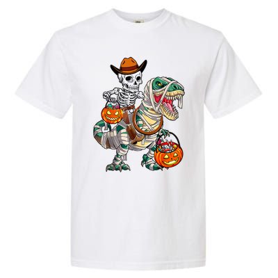 Cow Skeleton Riding Mummy Dinosaur T Rex Halloween Funny Gift Garment-Dyed Heavyweight T-Shirt