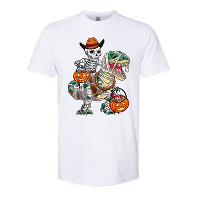 Cow Skeleton Riding Mummy Dinosaur T Rex Halloween Funny Gift Softstyle® CVC T-Shirt