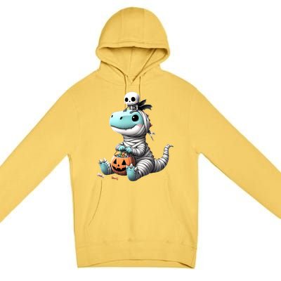 Cute Skeleton Riding Mummy Dinosaur Trex Costume Gift Premium Pullover Hoodie