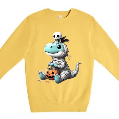 Cute Skeleton Riding Mummy Dinosaur Trex Costume Gift Premium Crewneck Sweatshirt