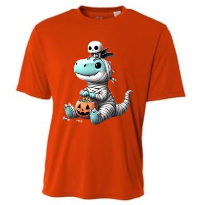 Cute Skeleton Riding Mummy Dinosaur Trex Costume Gift Cooling Performance Crew T-Shirt