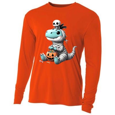 Cute Skeleton Riding Mummy Dinosaur Trex Costume Gift Cooling Performance Long Sleeve Crew