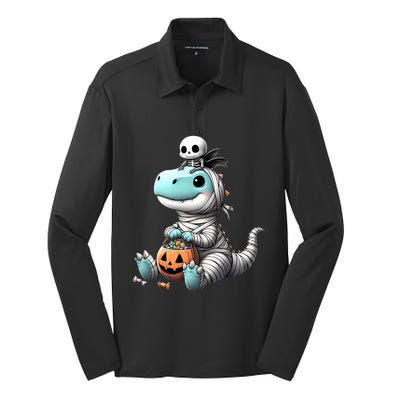 Cute Skeleton Riding Mummy Dinosaur Trex Costume Gift Silk Touch Performance Long Sleeve Polo