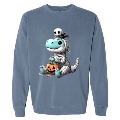 Cute Skeleton Riding Mummy Dinosaur Trex Costume Gift Garment-Dyed Sweatshirt