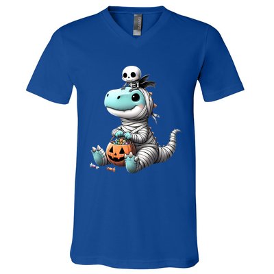 Cute Skeleton Riding Mummy Dinosaur Trex Costume Gift V-Neck T-Shirt