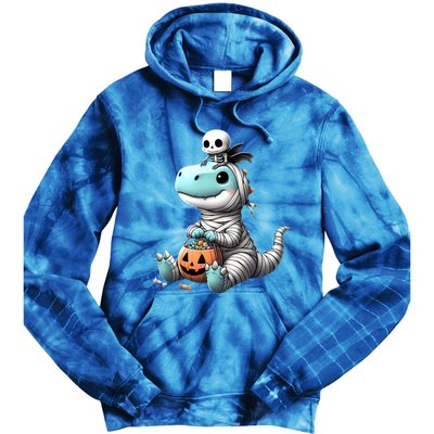 Cute Skeleton Riding Mummy Dinosaur Trex Costume Gift Tie Dye Hoodie