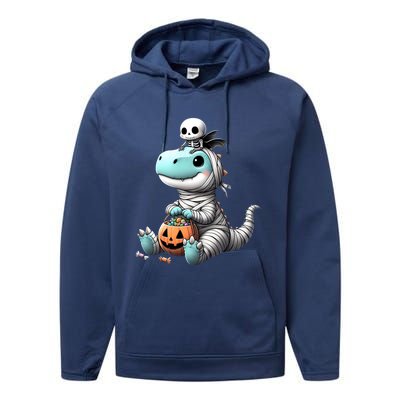 Cute Skeleton Riding Mummy Dinosaur Trex Costume Gift Performance Fleece Hoodie