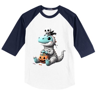 Cute Skeleton Riding Mummy Dinosaur Trex Costume Gift Baseball Sleeve Shirt