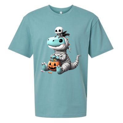 Cute Skeleton Riding Mummy Dinosaur Trex Costume Gift Sueded Cloud Jersey T-Shirt