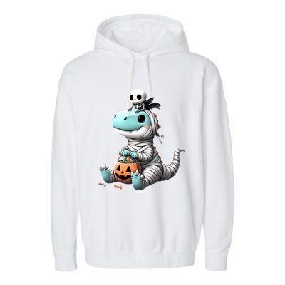 Cute Skeleton Riding Mummy Dinosaur Trex Costume Gift Garment-Dyed Fleece Hoodie