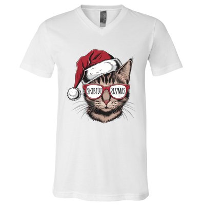 Cat Sunglasses Rizzmas Christmas Rizz Santa Claus V-Neck T-Shirt