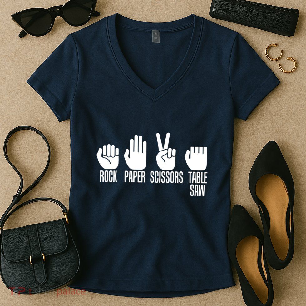Carpenters Shirts Rock Paper Scissor Table Saw Carpentry Gift Women's V-Neck T-Shirt