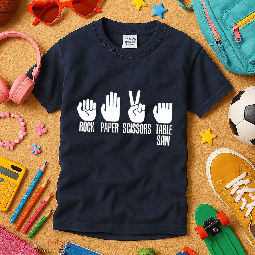 Carpenters Shirts Rock Paper Scissor Table Saw Carpentry Gift Kids T-Shirt