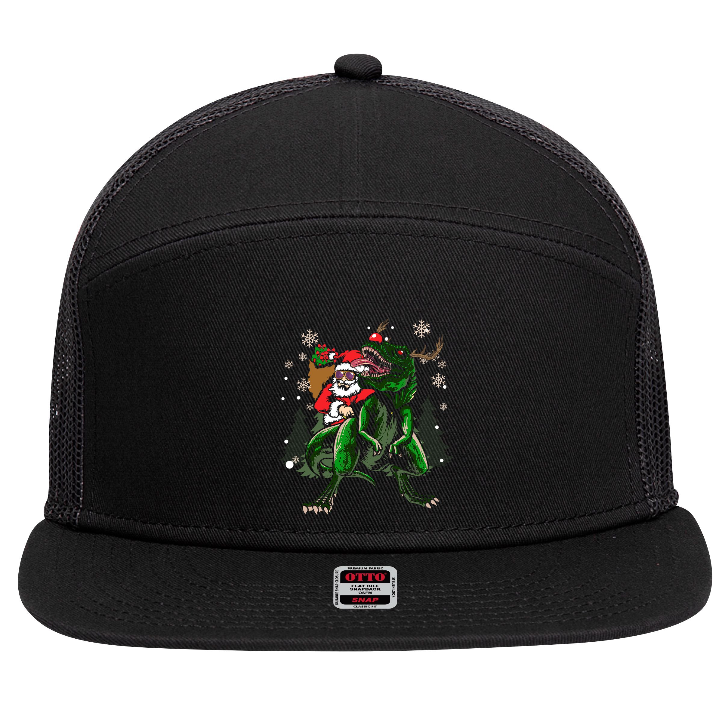 Cool Santa Riding Dinosaur Scary T Rex With Dino Snowy Gift Cool Gift 7 Panel Mesh Trucker Snapback Hat