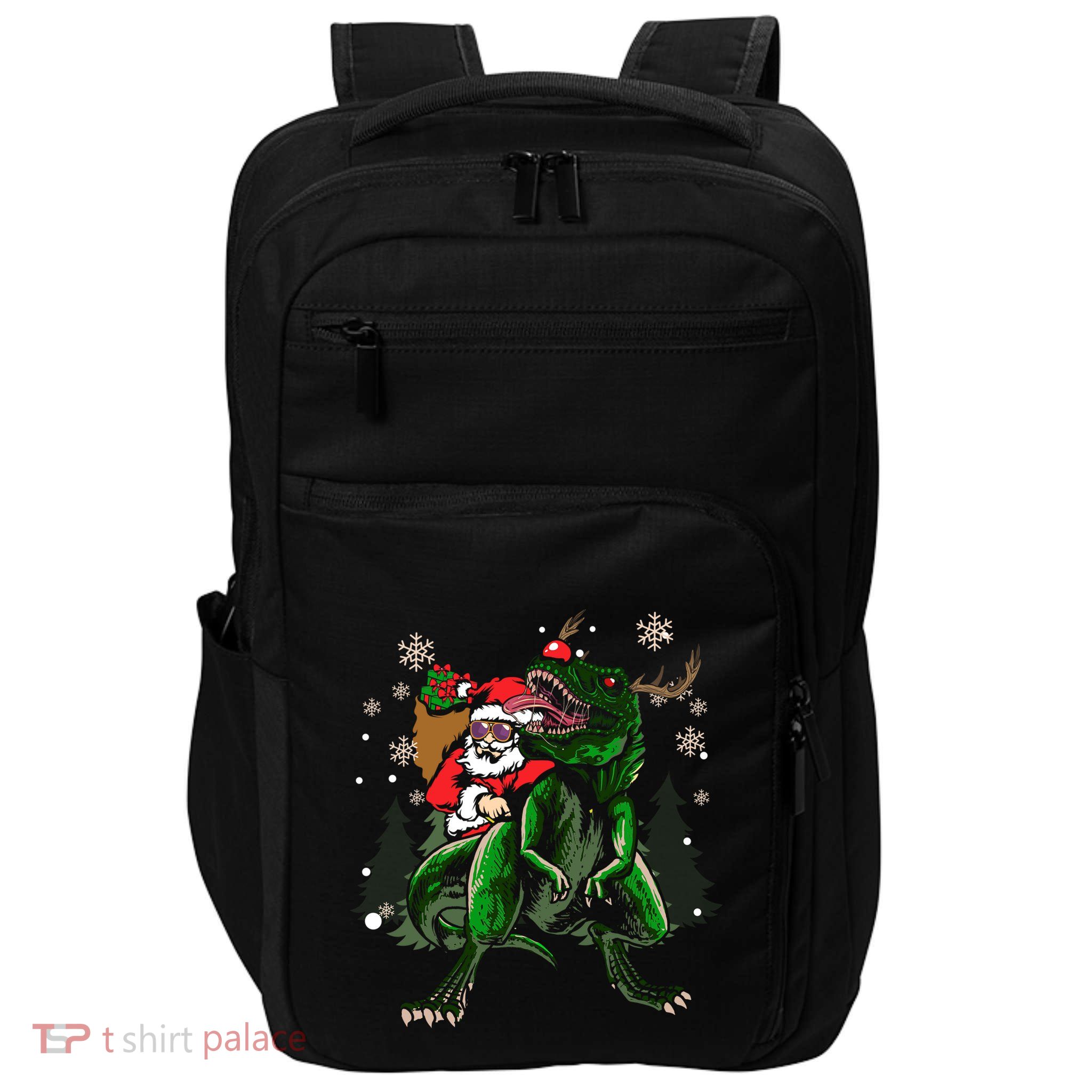 Cool Santa Riding Dinosaur Scary T Rex With Dino Snowy Gift Cool Gift Impact Tech Backpack