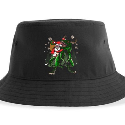 Cool Santa Riding Dinosaur Scary T Rex With Dino Snowy Gift Cool Gift Sustainable Bucket Hat