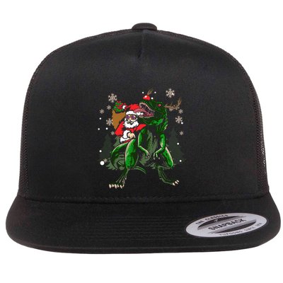 Cool Santa Riding Dinosaur Scary T Rex With Dino Snowy Gift Cool Gift Flatbill Hat