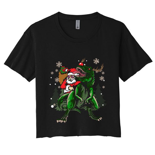 Cool Santa Riding Dinosaur Scary T Rex With Dino Snowy Gift Cool Gift Crop Top